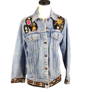 The Great Plains Embroidered Denim Jacket Medium OOAK Trucker Jean Upcycled